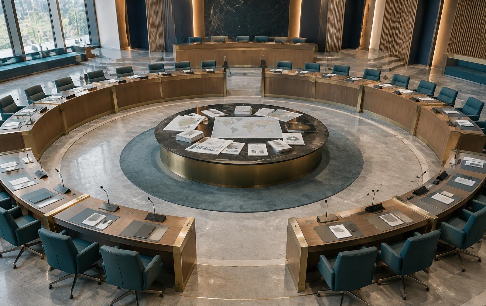 Illustrative empty circular meeting room representing the proposed assembly model