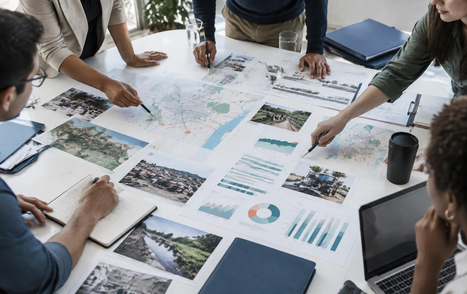 Specialists examine maps and public-service evidence together